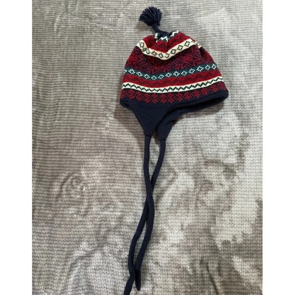 Turtle Fur‎ Poppy Gall Wool Blend Fair Isle Earflap Beanie Hat Red Vermont USA